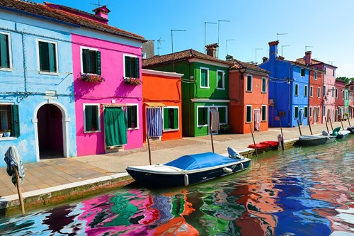 view of the colorful houses typical of the Burano island of Venice