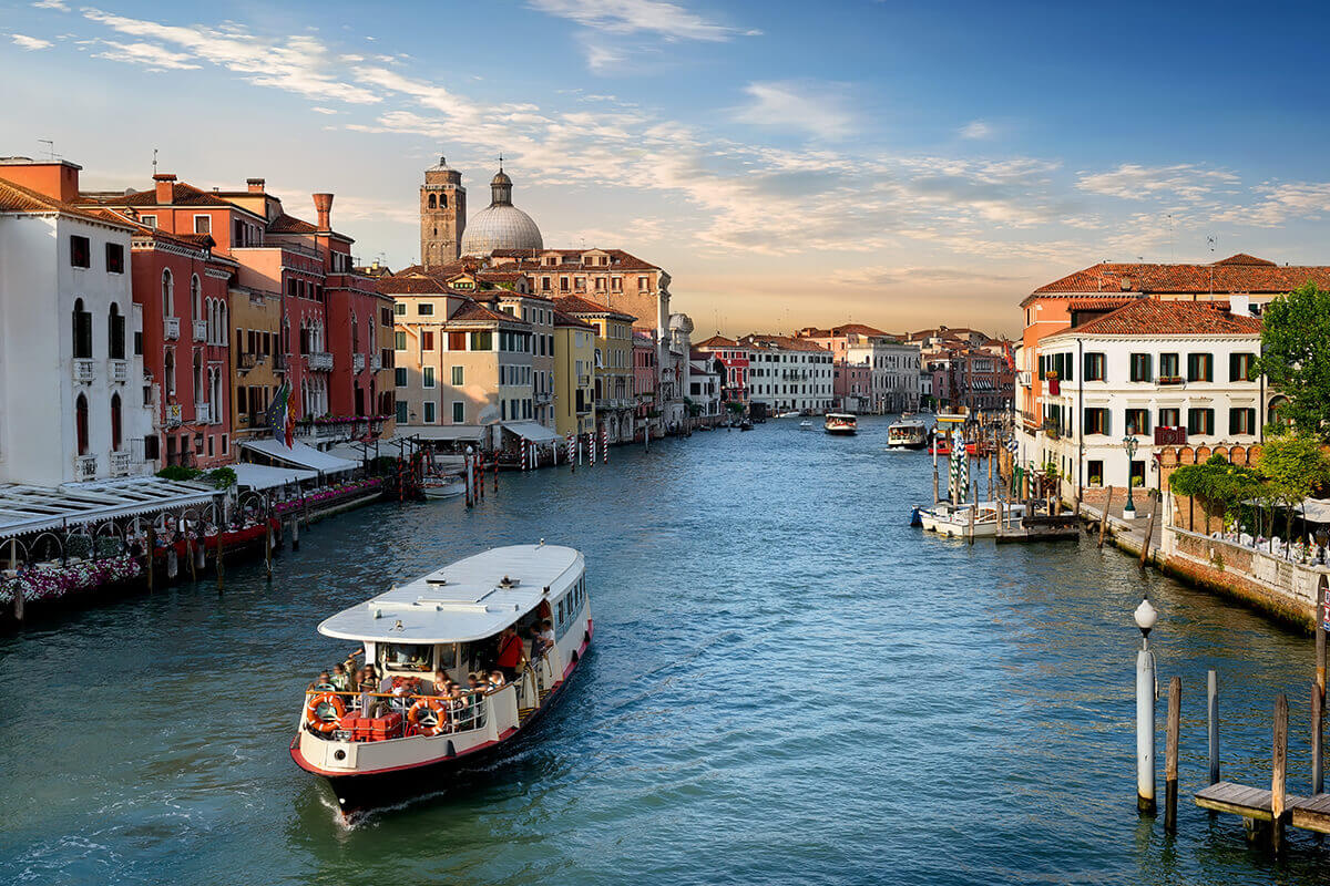 Overview of the Grand Canal of Venice with ferries
