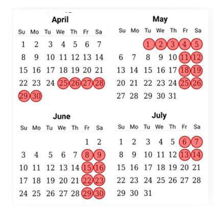 days in 2024 on which the access fee is due