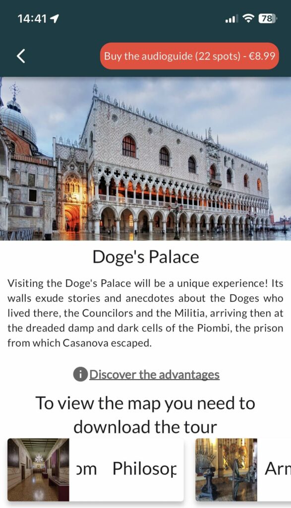 app interface with a guide to the Doge's Palace
