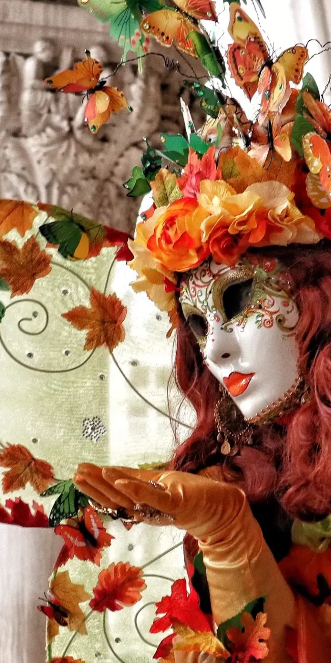 Carnival mask, red green and yellow in the St. Mark's Square