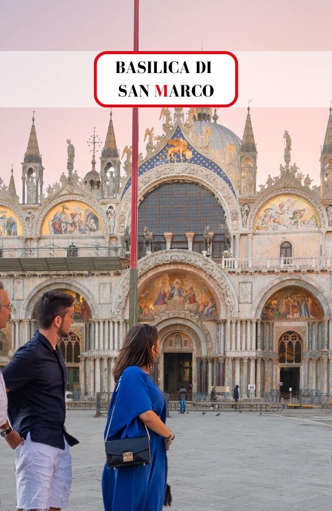 People looking at St. Mark's Basilica front view